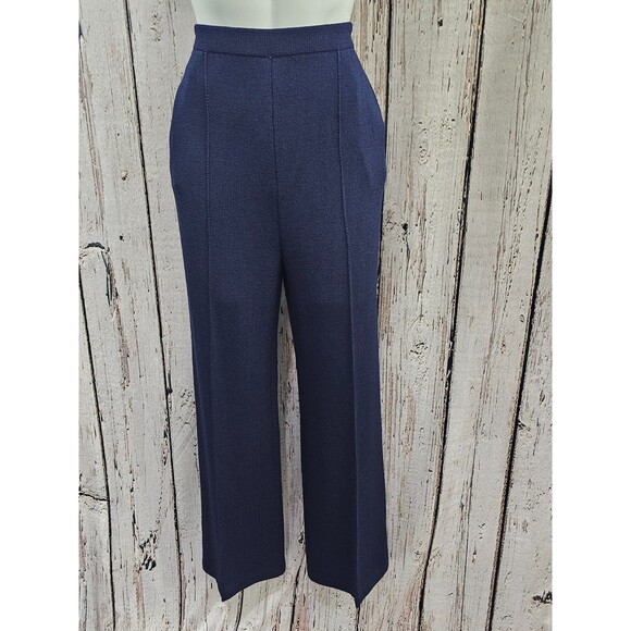 KSD‎ Women's 8 St. John Collection Navy Blue Wide Leg Pintuck Dress Pants Slacks - Picture 3 of 7